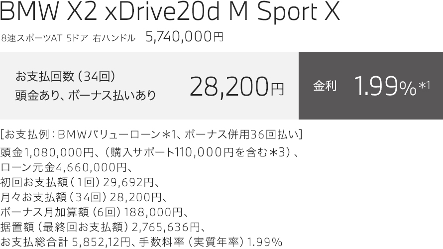お支払い例BMW X2 xDrive20d M Sport X